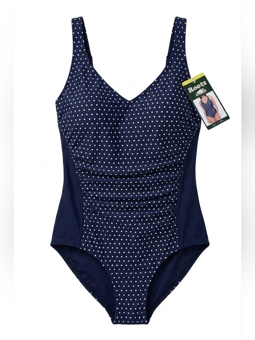 Roots Navy and White Polka Dot One-Piece Swimsuit, Size 6, NWT